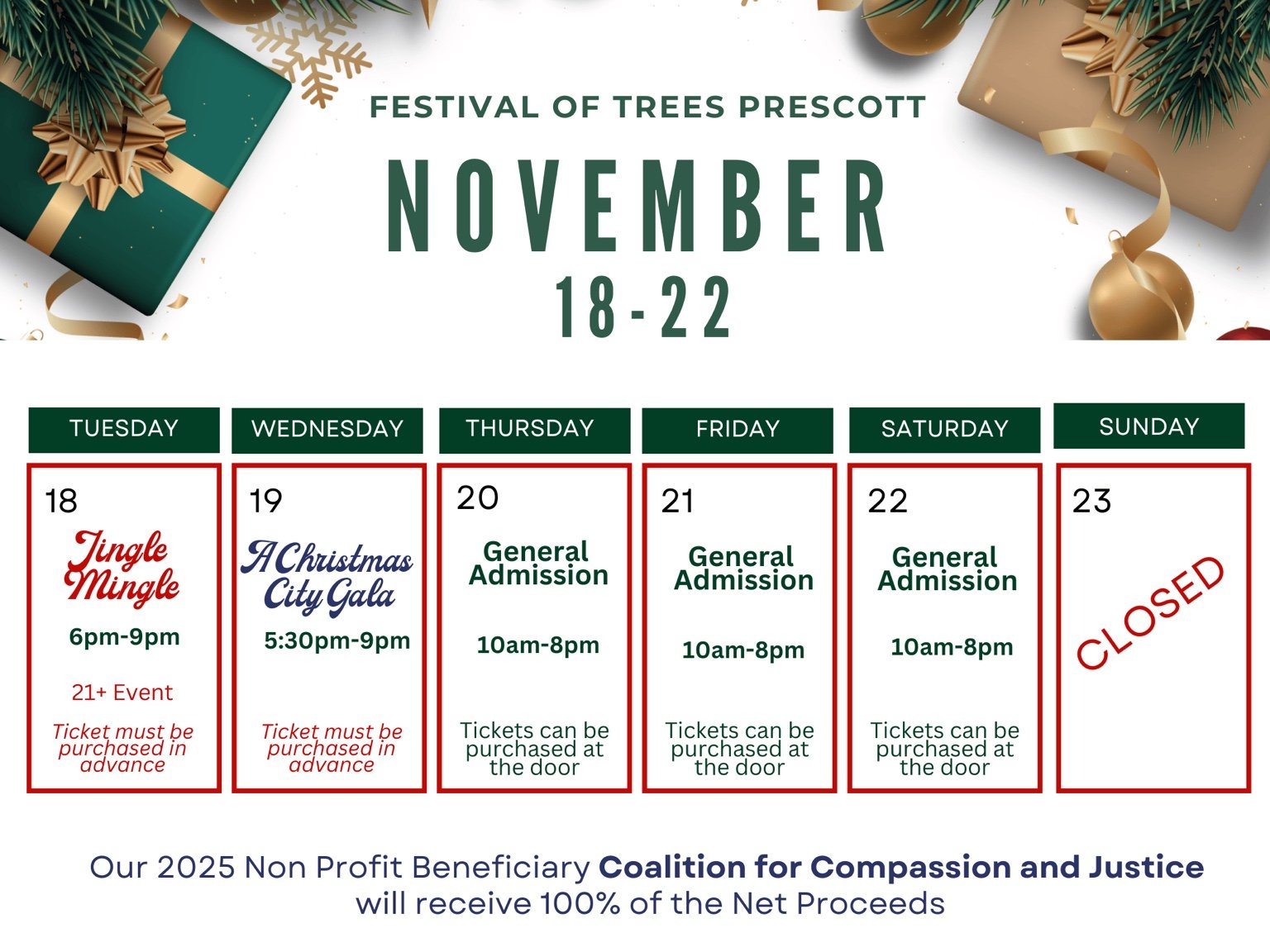 Festival of Trees Prescott schedule for November 18–22, 2025